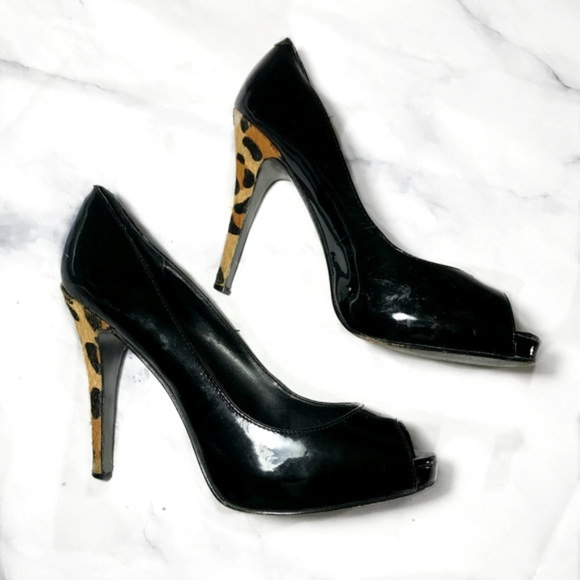 Steve Madden Shoes - Steve Madden Black & Leopard Patent Leather Heels